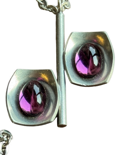 Denmark Mid Century Modern Pewter Necklace and Pendant by Jorgen Jensen