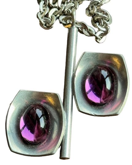 Denmark Mid Century Modern Pewter Necklace and Pendant by Jorgen Jensen