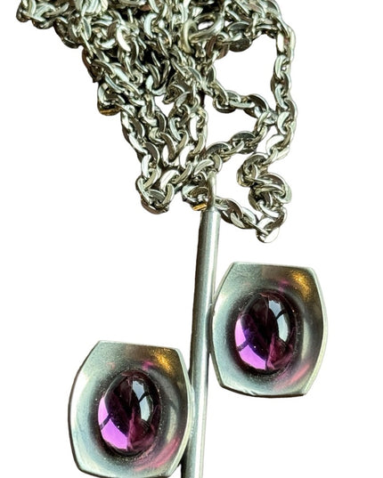 Denmark Mid Century Modern Pewter Necklace and Pendant by Jorgen Jensen