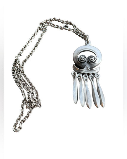 Vintsge mid century Nordic Norway Modernist handmade pewter pendant necklace