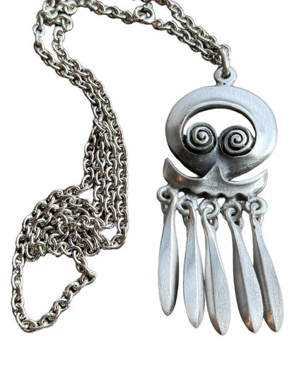 Vintsge mid century Nordic Norway Modernist handmade pewter pendant necklace