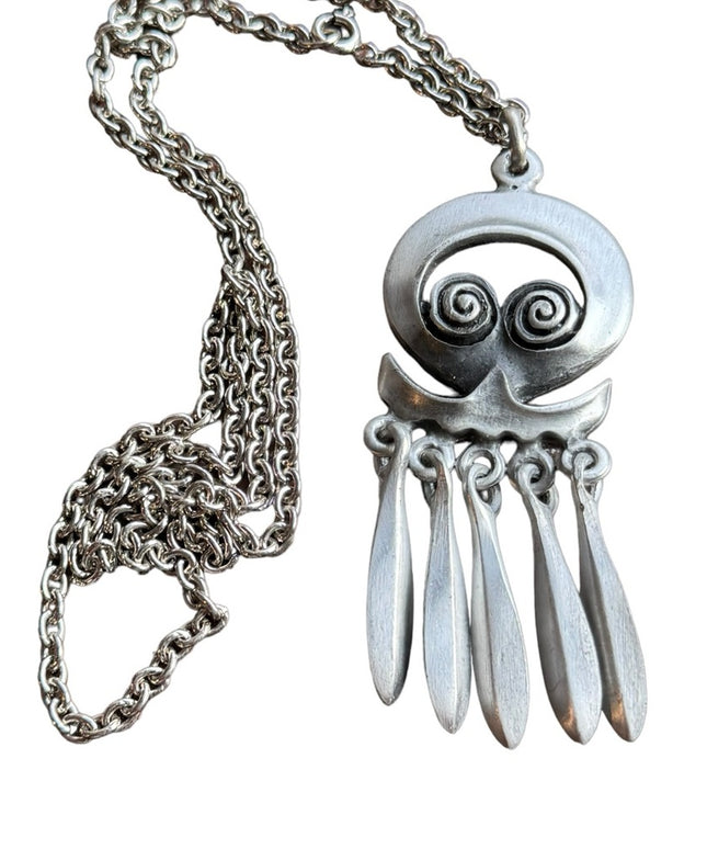 Vintsge mid century Nordic Norway Modernist handmade pewter pendant necklace