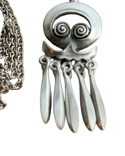 Vintsge mid century Nordic Norway Modernist handmade pewter pendant necklace