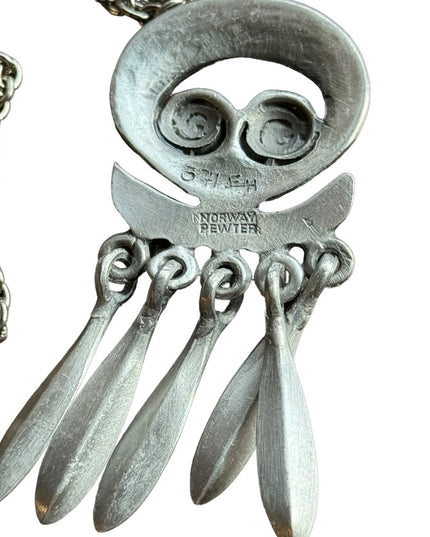 Vintsge mid century Nordic Norway Modernist handmade pewter pendant necklace