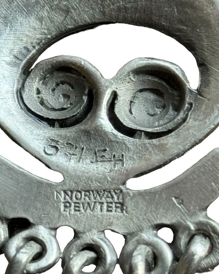 Vintsge mid century Nordic Norway Modernist handmade pewter pendant necklace