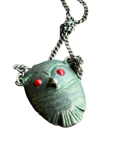 Vintage mid century NORDIC OWL pewter necklace