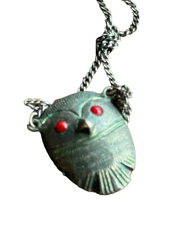 Vintage mid century NORDIC OWL pewter necklace