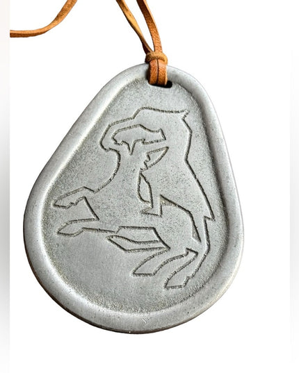 Vintage mid century large Nordic pendant necklace pewter