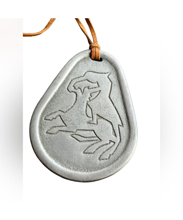 Vintage mid century large Nordic pendant necklace pewter