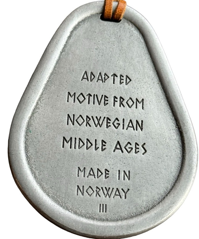 Vintage mid century large Nordic pendant necklace pewter