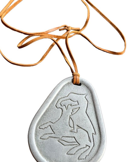 Vintage mid century large Nordic pendant necklace pewter