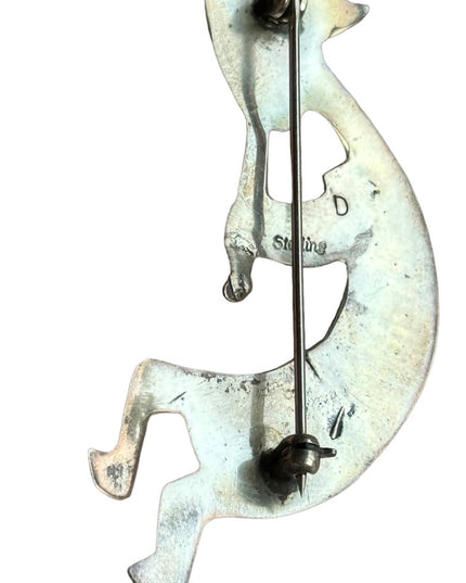 Vintage Native American Navajo Sterling Silver & Turquoise Kokopelli Pin Brooch