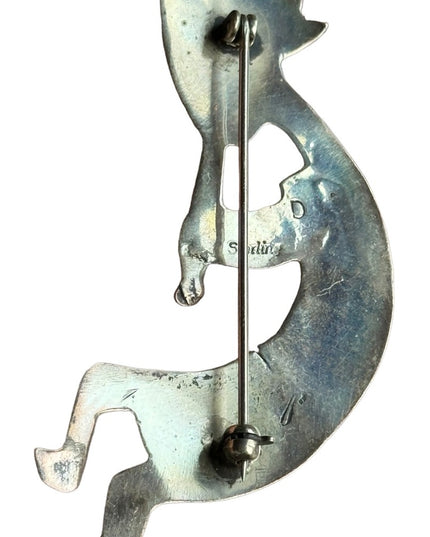 Vintage Native American Navajo Sterling Silver & Turquoise Kokopelli Pin Brooch