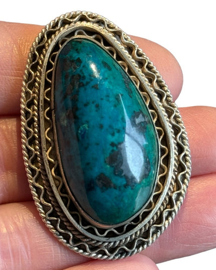 ISRAEL 1940 EILAT STONE STERLING SILVER FILIGREE BROOCH or Pendant