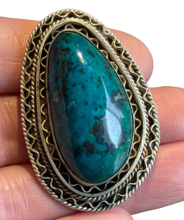 ISRAEL 1940 EILAT STONE STERLING SILVER FILIGREE BROOCH or Pendant