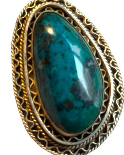 ISRAEL 1940 EILAT STONE STERLING SILVER FILIGREE BROOCH or Pendant