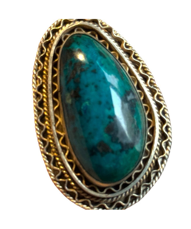 ISRAEL 1940 EILAT STONE STERLING SILVER FILIGREE BROOCH or Pendant