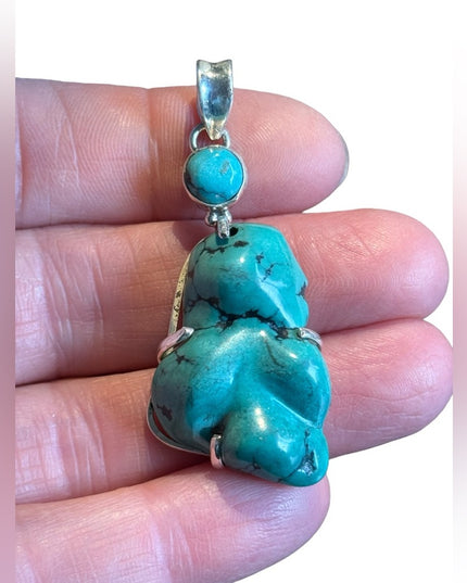 Sterling silver man made composite turquoise large pendant
