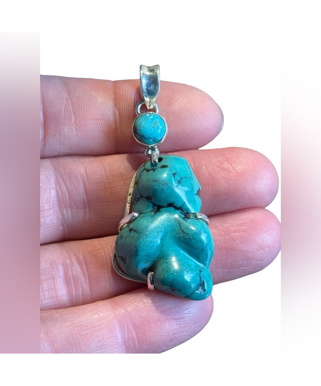 Sterling silver man made composite turquoise large pendant