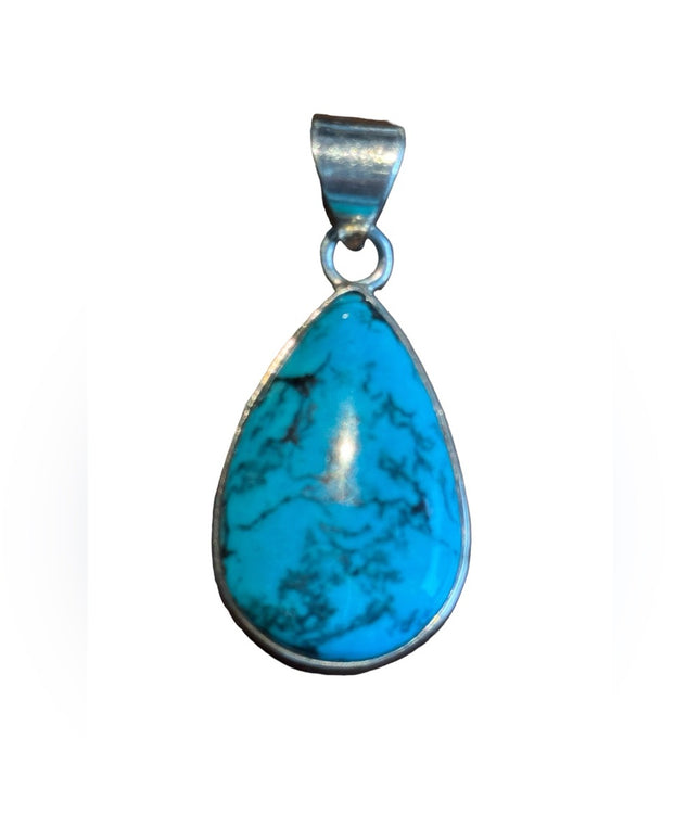 Sterling silver 925 Man made turquoise composite pendant southwestern style