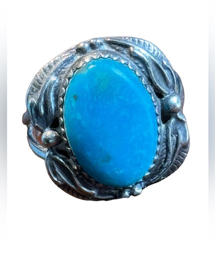Vintage artisan Native American Southwestern turquoise sterling signed ring