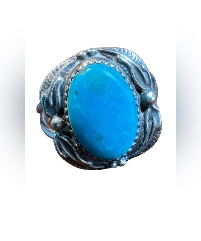Vintage artisan Native American Southwestern turquoise sterling signed ring