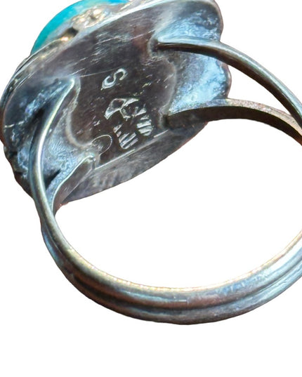 Vintage artisan Native American Southwestern turquoise sterling signed ring