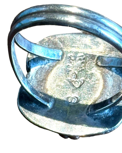 Vintage artisan Native American Southwestern turquoise sterling signed ring