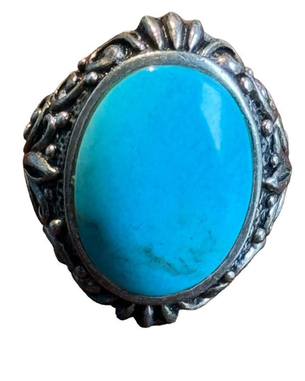 Vintage artisan Native American Southwestern turquoise sterling signed ring