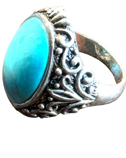 Vintage Barse sterling silver 925 ornate scrolled turquoise THAI ring