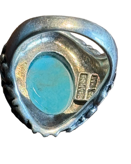 Vintage Barse sterling silver 925 ornate scrolled turquoise THAI ring