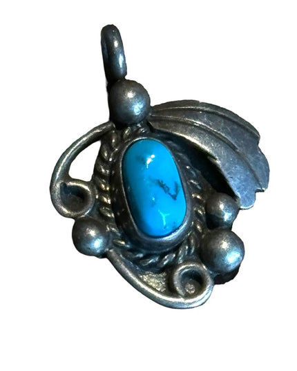 Vintage sterling silver signed Native American Southwestern turquoise pendant