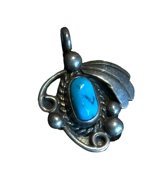 Vintage sterling silver signed Native American Southwestern turquoise pendant