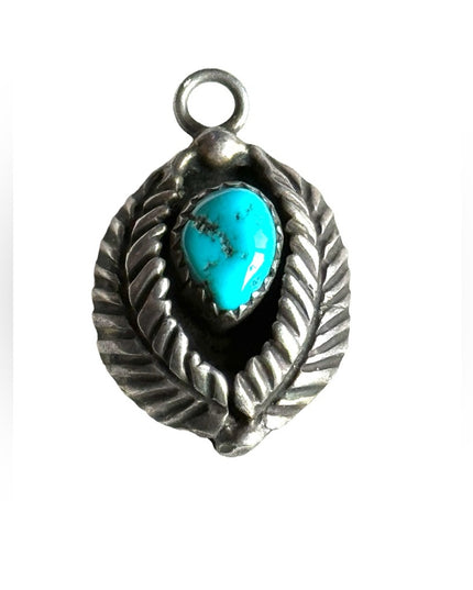 Vintage Southwestern Native American sterling silver N artisan turquoise pendant