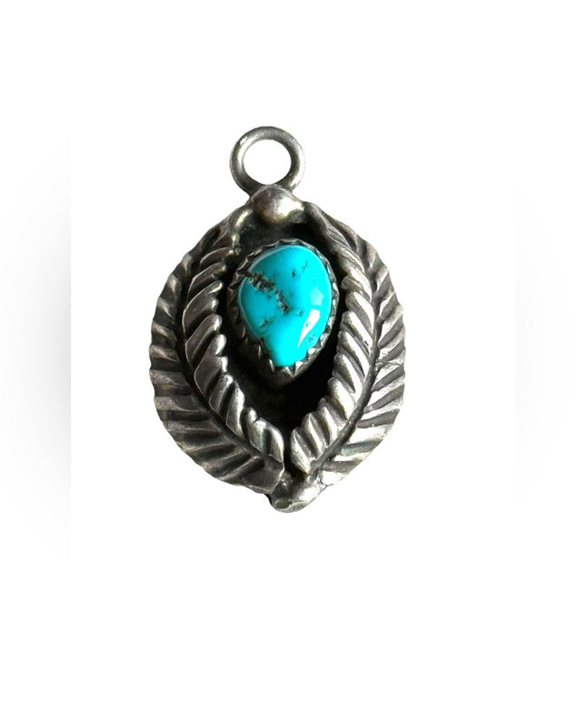 Vintage Southwestern Native American sterling silver N artisan turquoise pendant