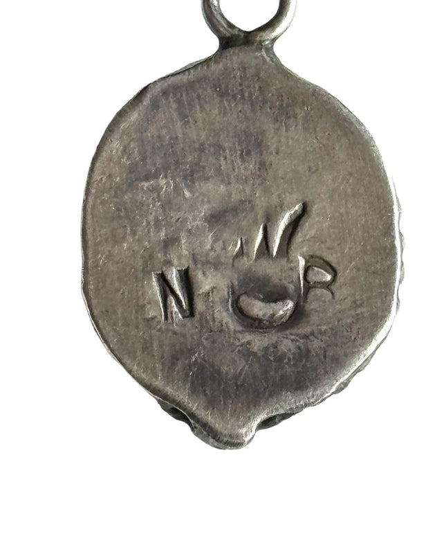 Vintage Southwestern Native American sterling silver N artisan turquoise pendant