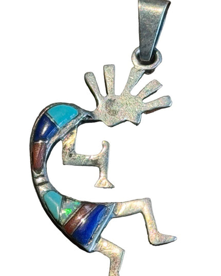 VTG Native American Southwestern Sterling Silver stone inlay Kokopelli Brooch