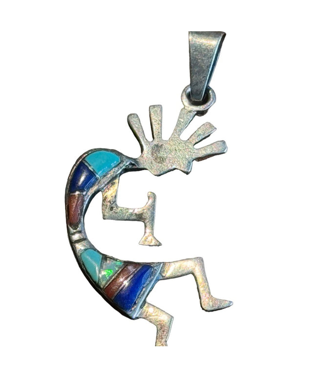 VTG Native American Southwestern Sterling Silver stone inlay Kokopelli Brooch