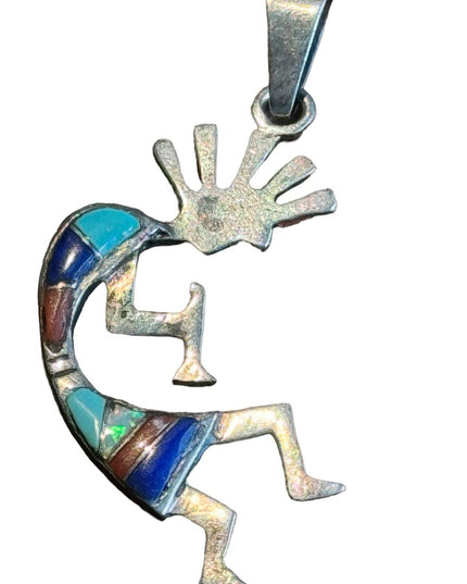 VTG Native American Southwestern Sterling Silver stone inlay Kokopelli Brooch