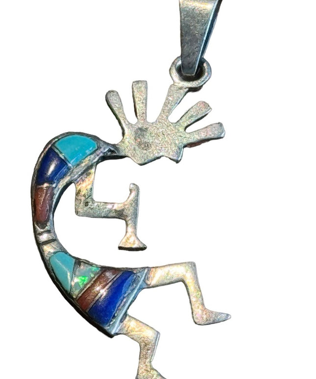 VTG Native American Southwestern Sterling Silver stone inlay Kokopelli Brooch