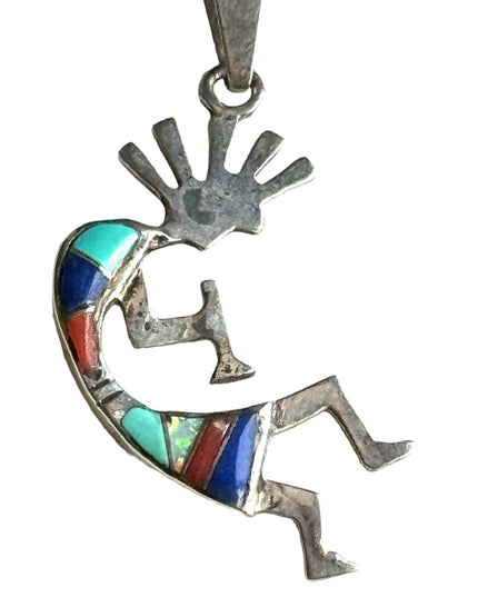 VTG Native American Southwestern Sterling Silver stone inlay Kokopelli Brooch