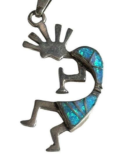 VTG Native American Southwestern Sterling Silver stone inlay Kokopelli Brooch