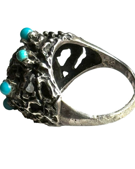 OLD vintage sterling silver modernist ring turquoise bead facets