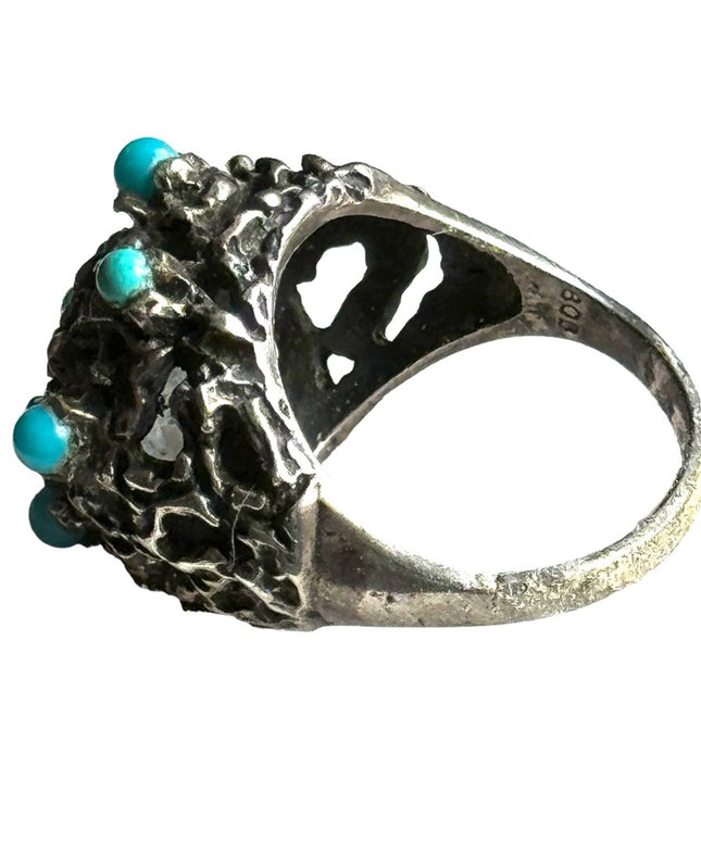 OLD vintage sterling silver modernist ring turquoise bead facets