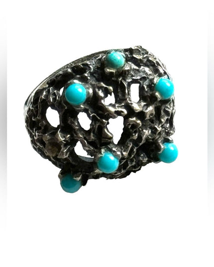 OLD vintage sterling silver modernist ring turquoise bead facets