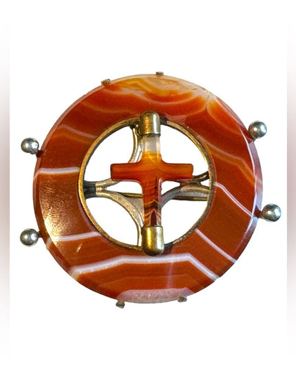 Antique GL & Co Scottish Agate Cross brooch €uro markings sterling silver 925