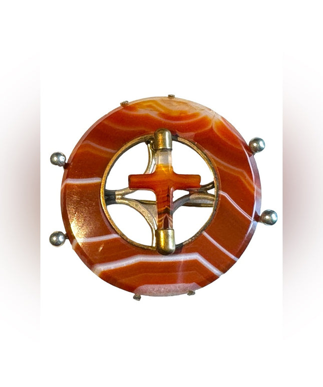 Antique GL & Co Scottish Agate Cross brooch €uro markings sterling silver 925