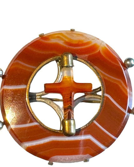 Antique GL & Co Scottish Agate Cross brooch €uro markings sterling silver 925