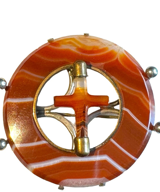 Antique GL & Co Scottish Agate Cross brooch €uro markings sterling silver 925