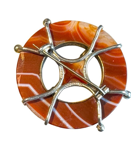 Antique GL & Co Scottish Agate Cross brooch €uro markings sterling silver 925